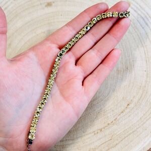 VTG Art Deco yellow‎ square crystal Tennis Bracelet Sterling silver paste  7"